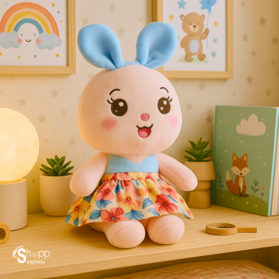 Conejita rosa con orejitas celestes